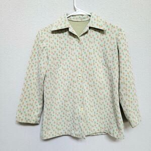 Vintage Shirt Womens Size Small Button Up Floral 60s 70s Retro Handmade Unique